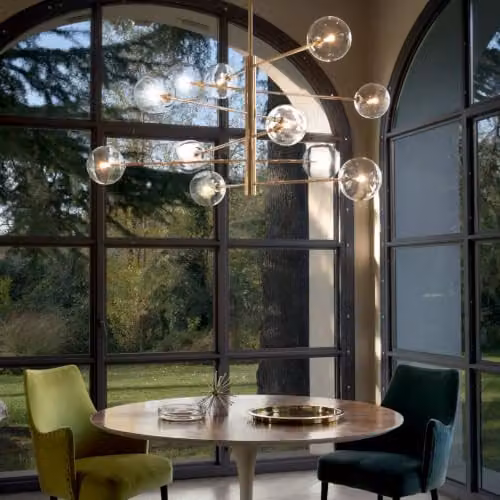 Ideal Lux Equinoxe 12 Light Multi Arm Pendant Ceiling Light with Amber Glass Spheres and Gold/Brass Finish – 2