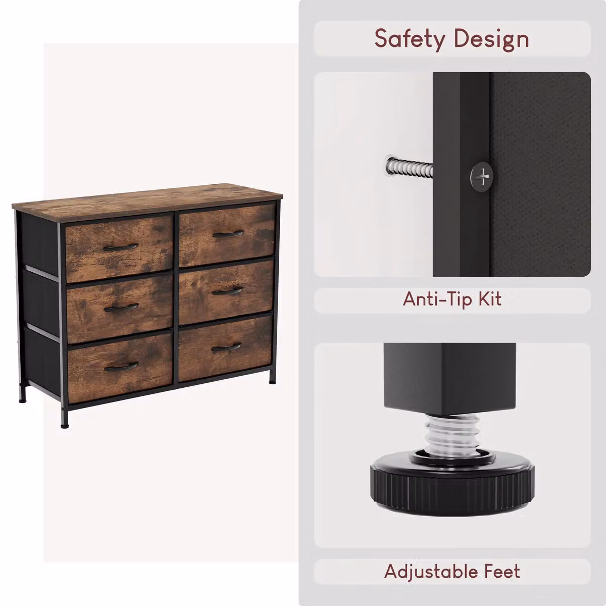 Vida Designs Chorley 6 Drawer Chest of Drawers Fabric and Metal Storage Organiser in Brown – 4