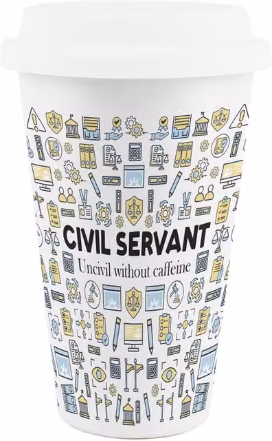 Purely Home Novelty Civil Servant Ceramic Travel Mug, White
