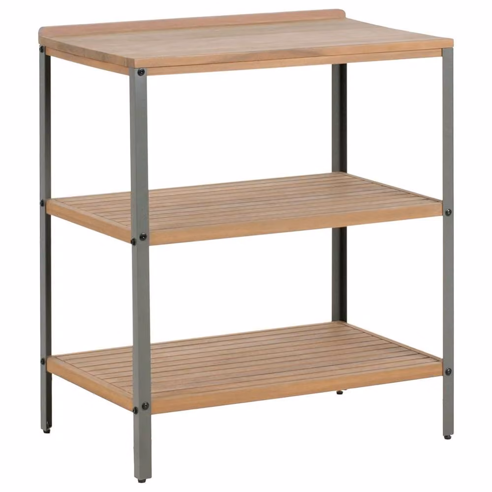Wyld and Coco Brown Acacia Wood Outdoor Kitchen Island with Top Shelves W/D/H: 80 x 50 x 92 cm – 2