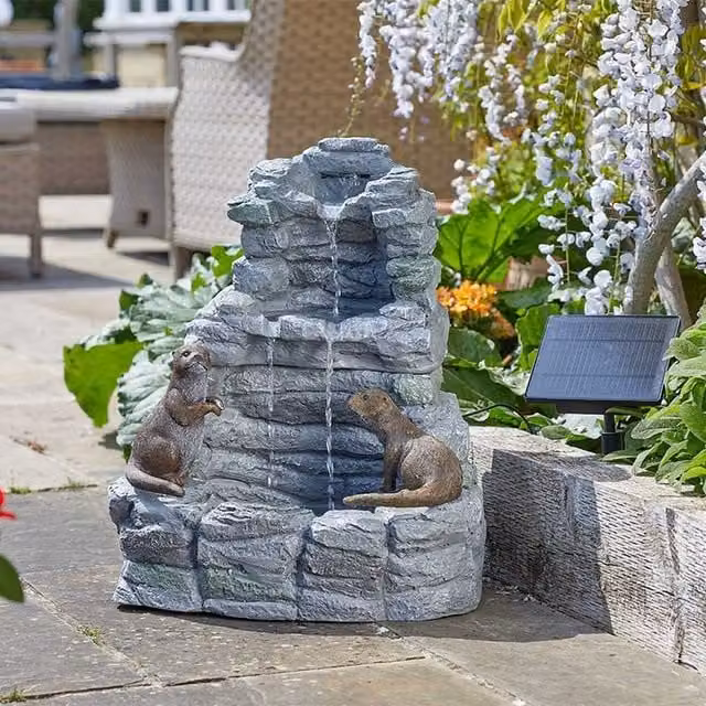 Garden Mile Otter Solar Water Fountain Feature in Grey Resin