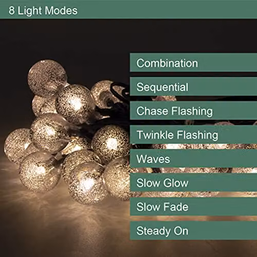 GardenKraft Solar Powered LED Outdoor Globe String Lights with 60 Warm White Spheres and 8 Light Modes, IP44 Weatherproof – 2