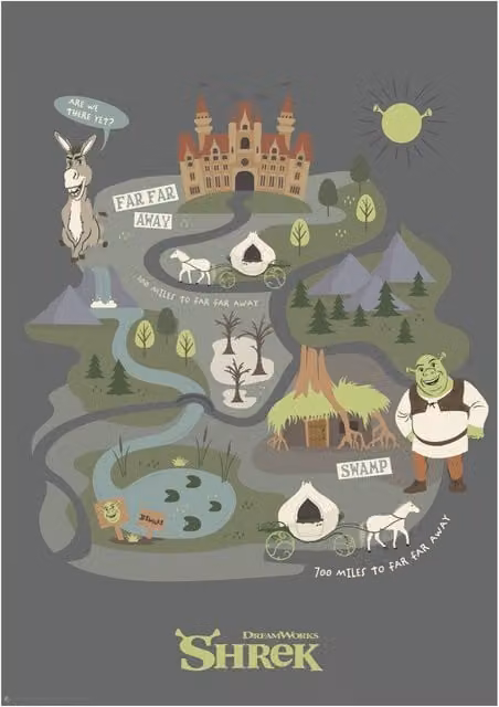 FaNaTtik Shrek Journey to Far Far Away Limited Edition A3 Art Print in Grey and Multicolour – 1