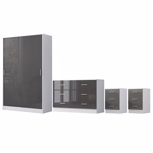 Reflect Modern Bedroom Furniture Set in Grey Gloss and Matt White – 2