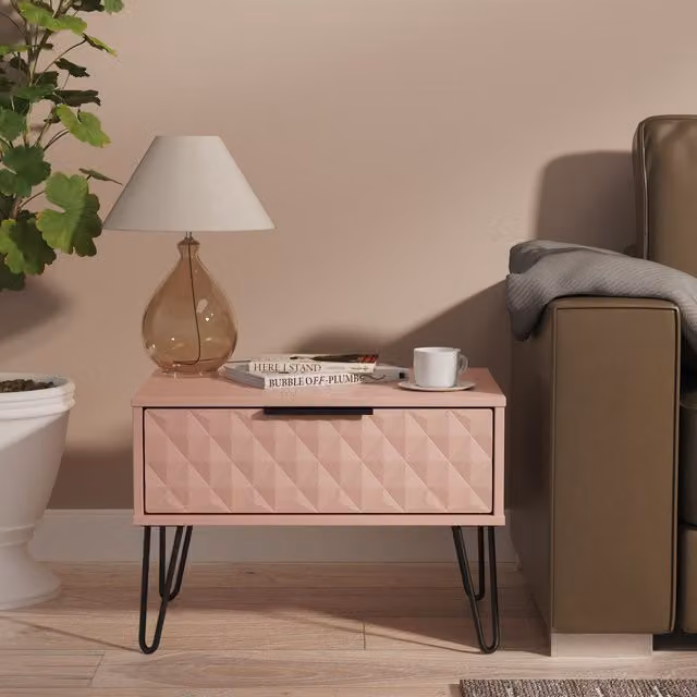 2 U Islay Ready Assembled Wide Side Table with 1 Drawer in Dusty Pink – 1
