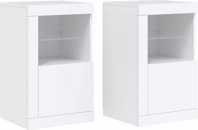 Berkfield Home Set of 2 Modern White Engineered Wood Side Cabinets with Integrated LED Lighting and Internal Shelves
