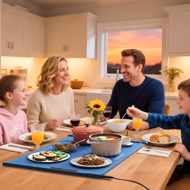 Costway Rollable and Portable Electric Silicone Food Warming Mat in Blue with Timer and Auto Shut-off