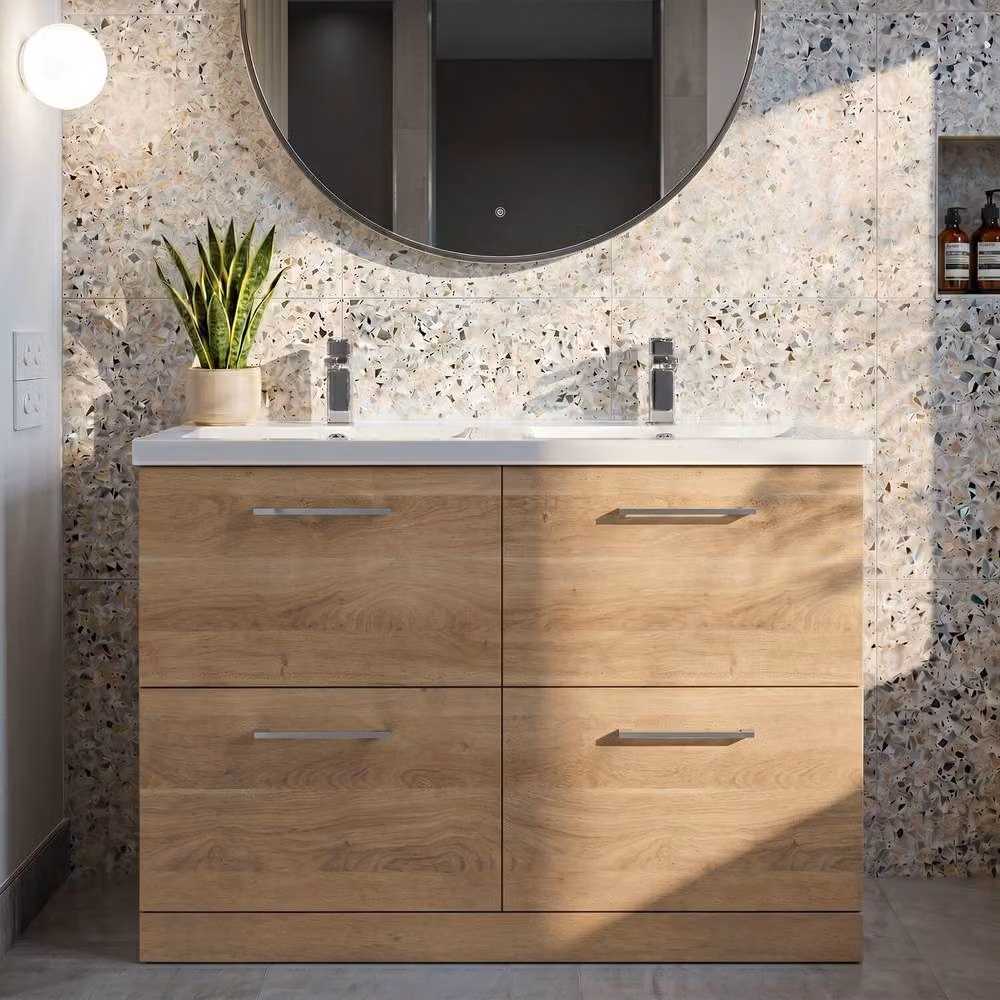 Balterley Modern Bleached Oak 4 Drawer Floor Standing Unit and Double Basin in Brown, W: 120 cm – 3