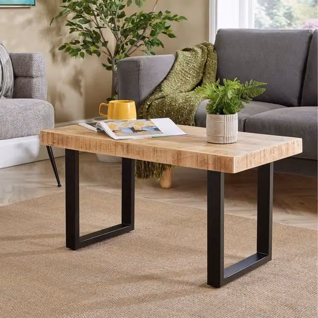 Home Source Cortez Mango Wood Rectangular Coffee Table in Natural Brown