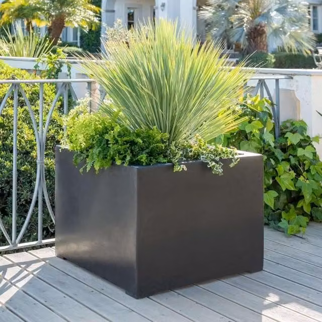 Primrose Titanic Black Polystone Stone Effect Cube Planter Tub W/D/H: 70 x 70 x 50 cm – 1