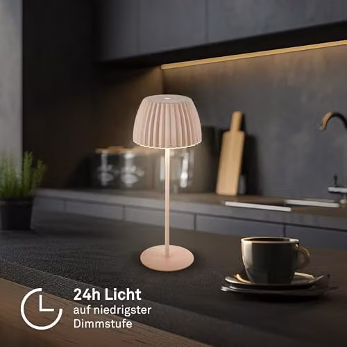 Briloner Riffle Rechargeable LED Table Lamp, Beige, H 36.5 x W 14.5 cm, IP44 Dimmable Touch Lamp – 3
