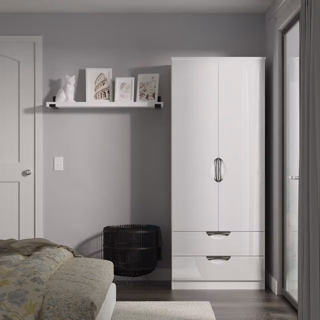 2 U Holborn White 2 Door 2 Drawer Wardrobe with Hanging Rod – 1