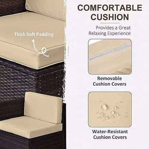 Outsunny 8 Piece L-Shape Rattan Garden Furniture Set with Cushions, Brown – 4
