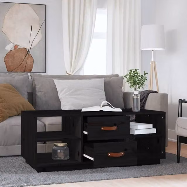 Berkfield Home Beautiful Coffee Table in Black Solid Pine, W: 100 cm, D: 50 cm, H: 41 cm – 1