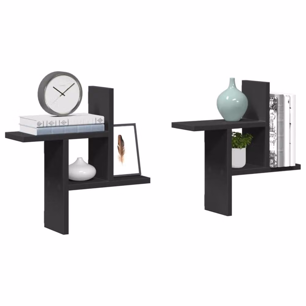 Berkfield Home Wall Mounted Shelves, 2 Piece Set, Black, W/D/H: 38 x 12 x 38 cm – 2