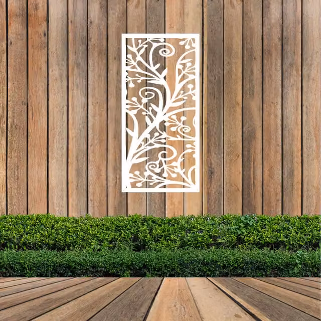Laser Hut White Floral Metal Wall Art Hanging Rectangular Steel Decor