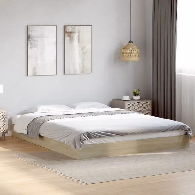 Berkfield Home Sonoma Oak Bed Frame in Brown, W/D/H: 160 x 200 cm