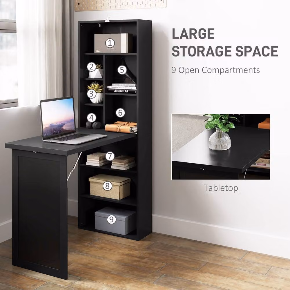 STILVORA Wall-Mounted Folding Desk with Storage and Blackboard in Black – 5