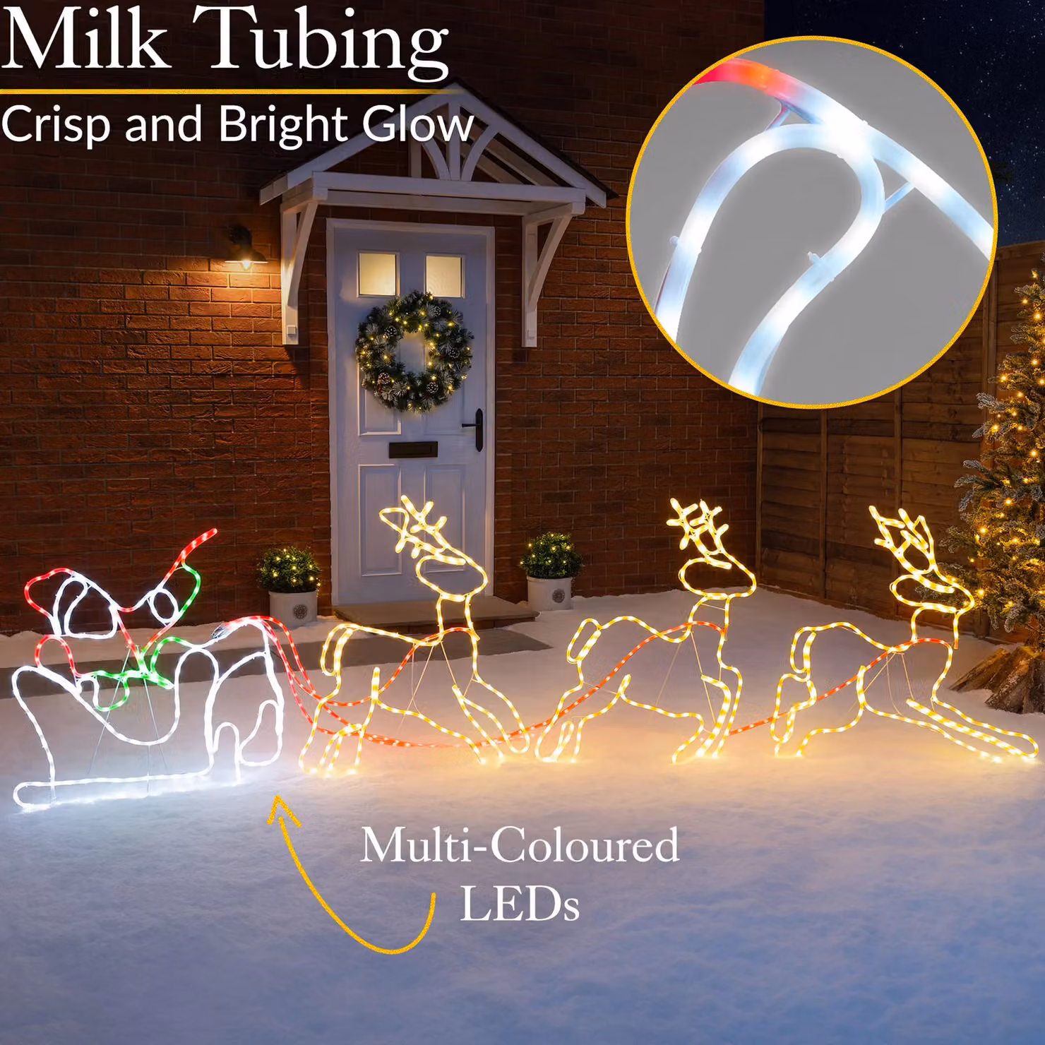 Christow Santa Sleigh and Reindeer Rope Light LED Silhouette Outdoor Christmas Decoration, Multicolour and White, 3m – 2