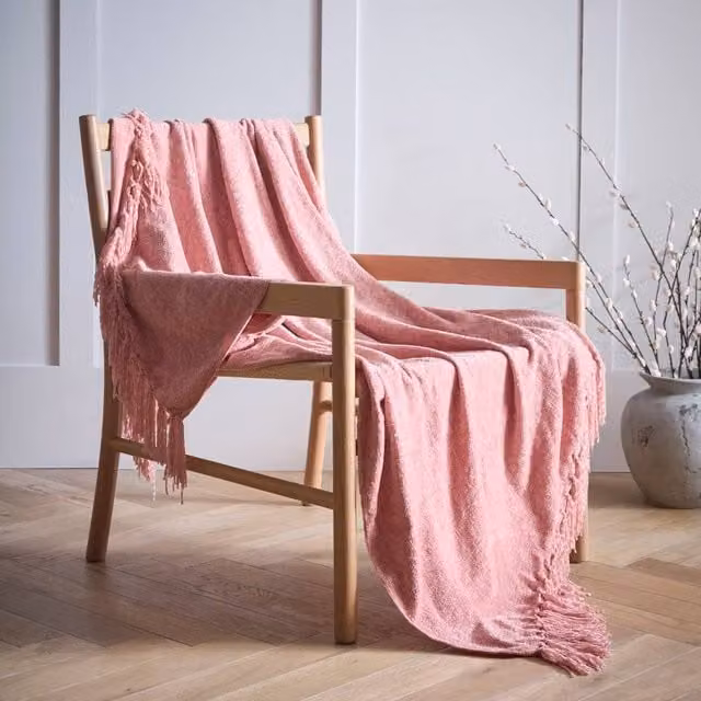 Portfolio Home Malmo Textured Chenille Throw Blanket with Tassels in Pink, W/D/H: 127 x 152 cm