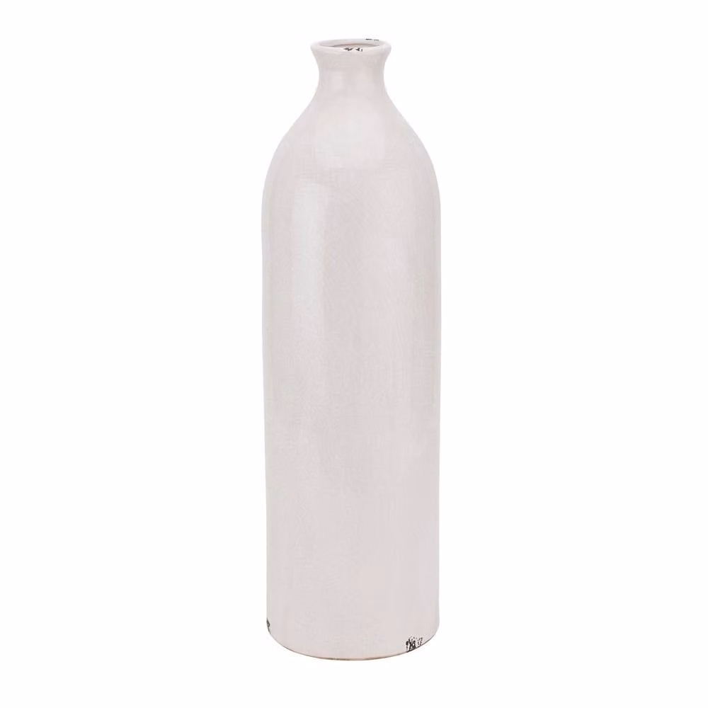 Wyld Haus Sagebloom White Crackle Glazed Ceramic Tabletop Bottle Vase
