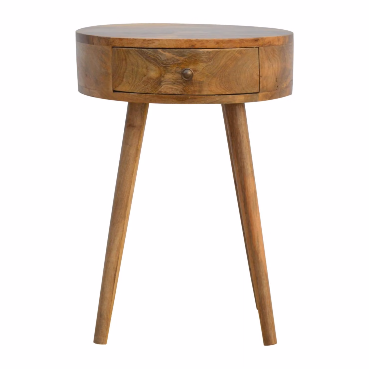 Aosom UK Solid Mango Wood Nordic Round Bedside Table with Drawer, Brown, W/D/H: 40 x 40 x 56 cm – 2