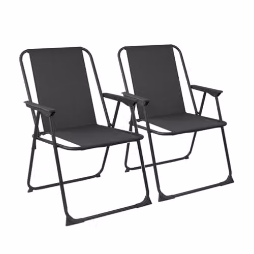 Harbour Housewares Pack of 2 Folding Metal Beach Chairs in Black with Striped Textilene Fabric and Armrests
