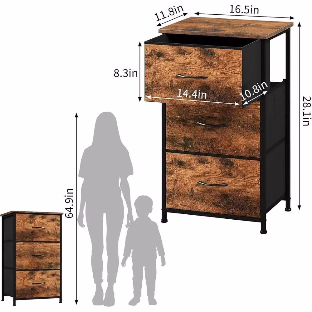 FORGEVIO 3-Drawer Brown Wood Dresser Chest for Bedroom and Living Room – 2