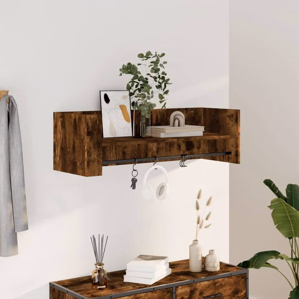 Berkfield Home Wall Mounted Smoked Oak Shelf in Brown, W/D/H: 100 x 35 x 30.5 cm – 2