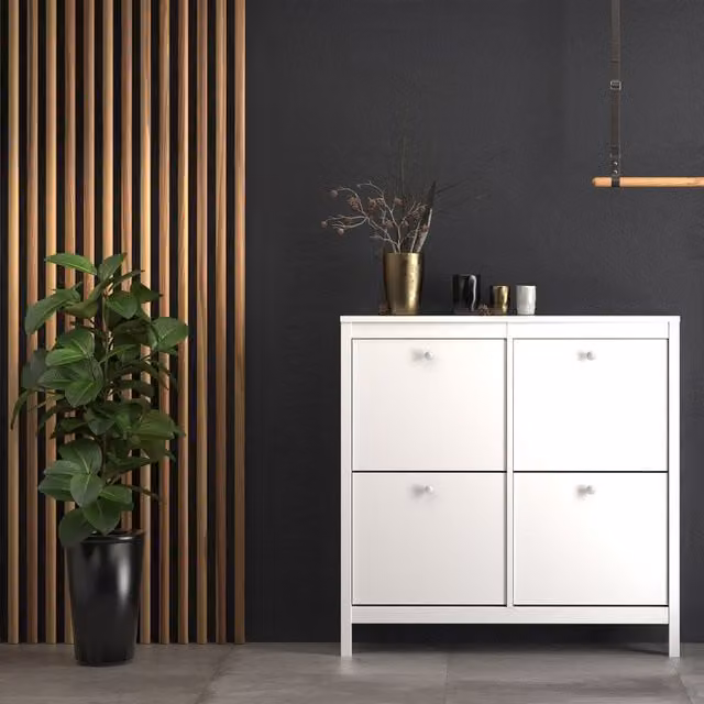 Furniture To Go Madrid Modern Glossy White Shoe Cabinet with Tilting Compartments