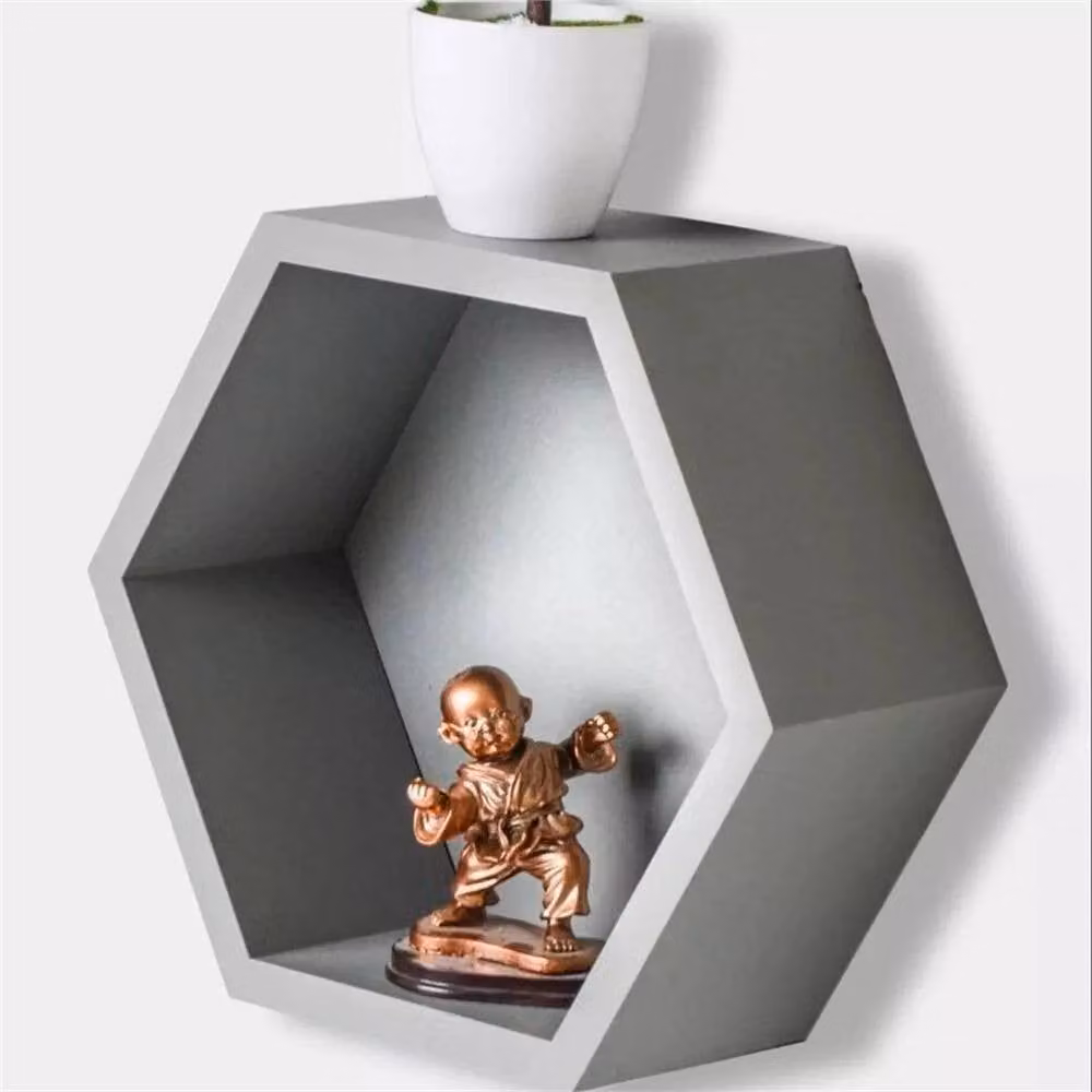 VOGREX Grey Hexagon Floating Wall Shelves, Set of 3 Matt Geometric Honeycomb Display Racks – 1