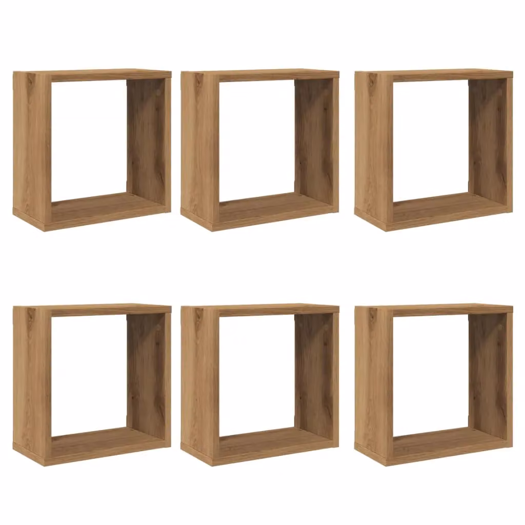 Berkfield Home Wall Mounted Cube Shelves, 6 Piece Artisan Oak Set in Brown, W/D/H: 30 x 15 x 30 cm – 2