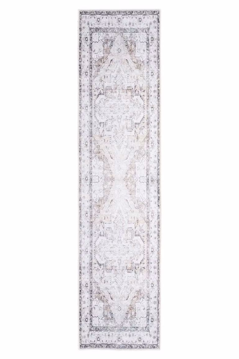 Kukoon Washable Runner Rug with Beige Border in Grey, W/D/H: 80 x 300 cm