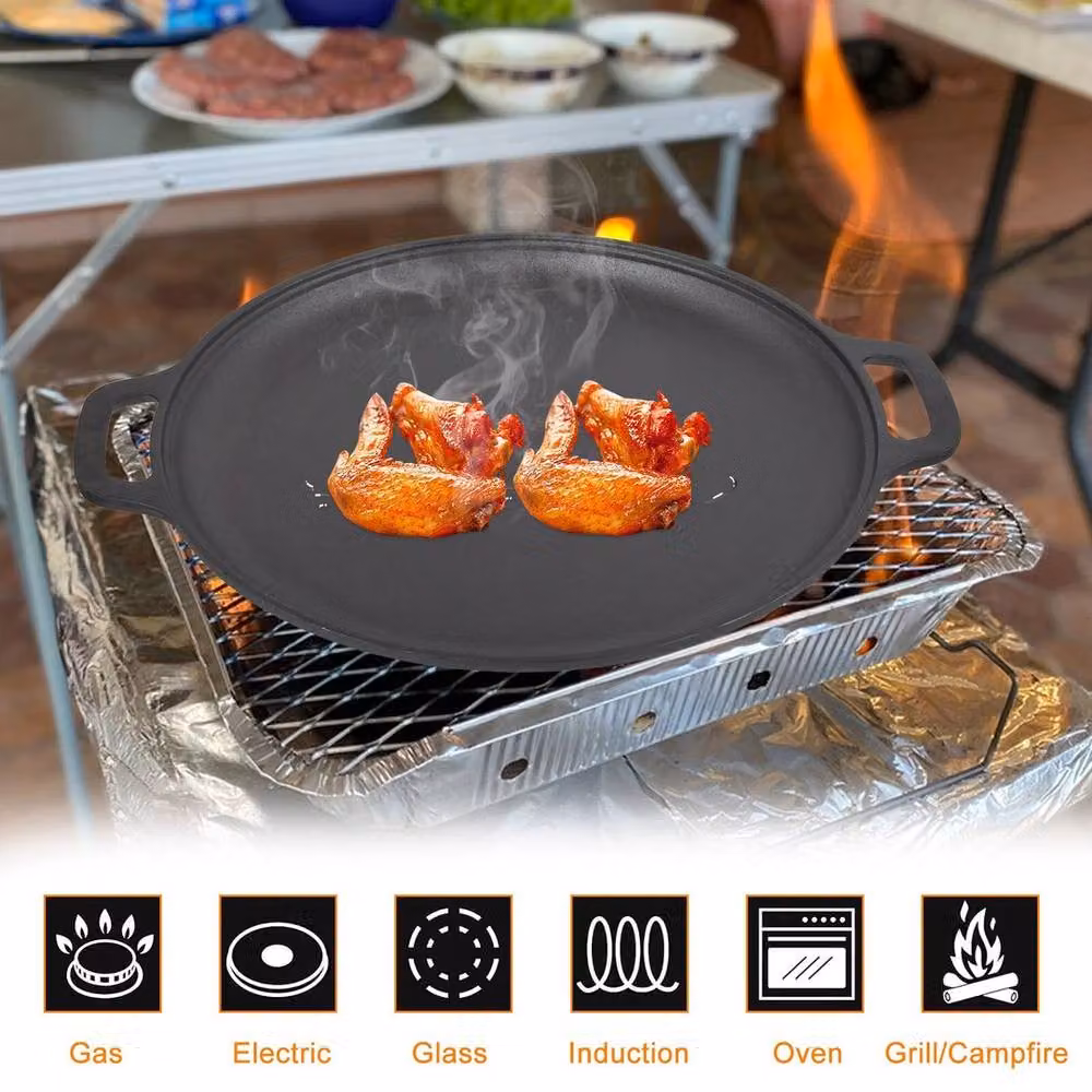 SPETLEK Pre-Seasoned Cast Iron Round Pizza Pan, Black, Diameter: 35 cm – 3