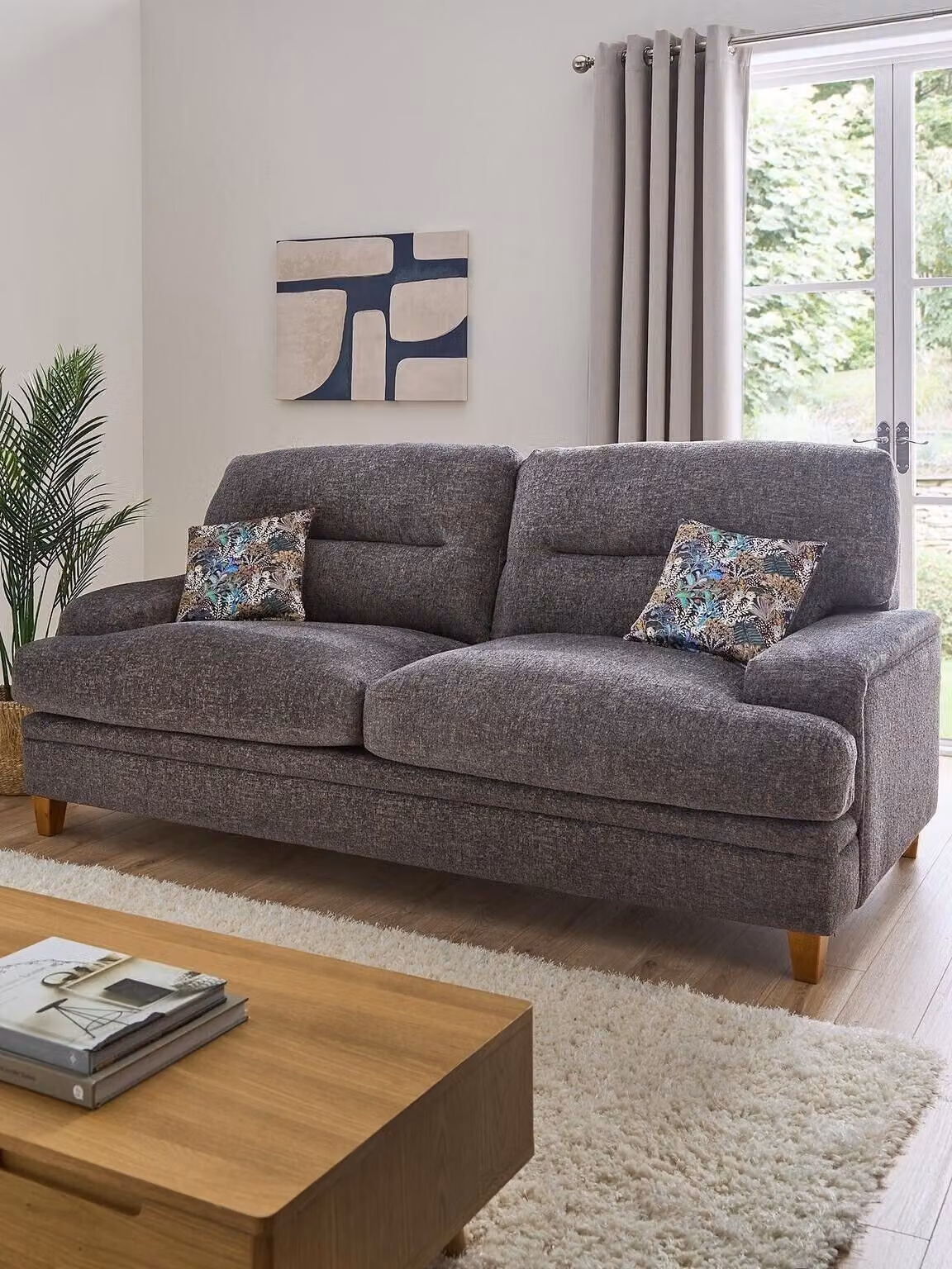Very Home Trieste 3 Seater Fabric Sofa in Anthracite Grey with Scatter Cushions