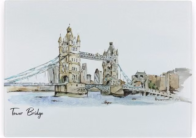 Purely Home Tower Bridge Rectangular Textured Glass Worktop Protector and Chopping Board in Multicolour