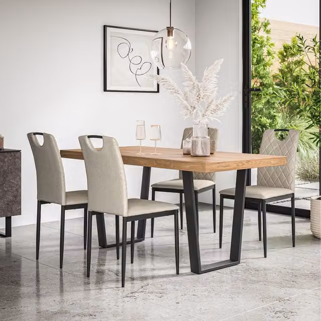 More4Homes Aria Dining Set with Oak Effect Rectangular Table and 6 Monza Linen Chairs in Beige