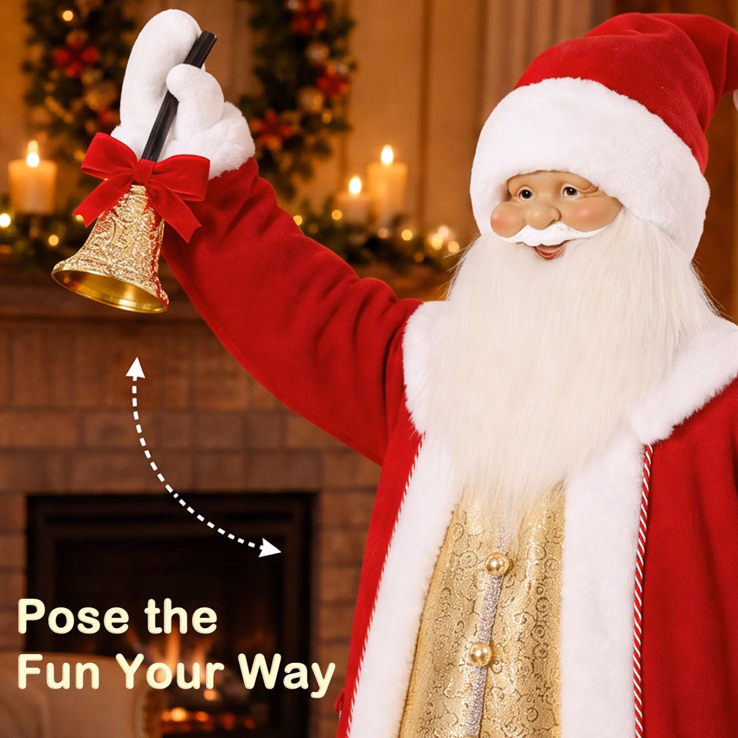 HOMCOM 5ft Life Size Singing Santa Claus Animated Christmas Figure in Red and Gold with Bell and Wreath, Height: 152.4 cm – 6