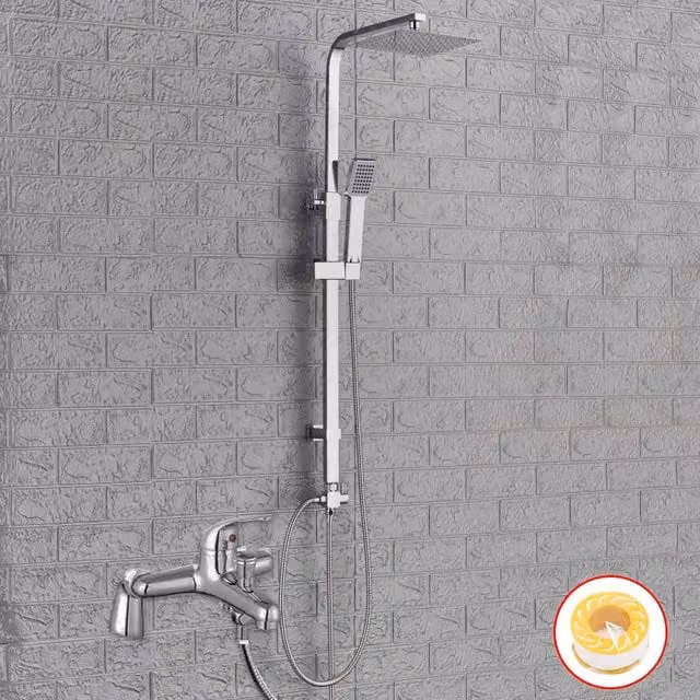 Hinsinc Chrome Square Twin Head Shower Kit with Overhead Rain Shower and Handheld Spray in Silver – 1