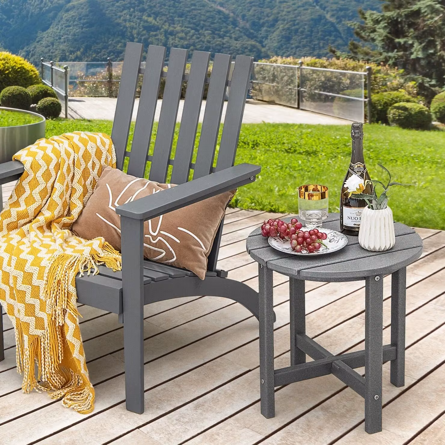Gymax Weather-Resistant HDPE Adirondack Outdoor Side Table in Grey – 2