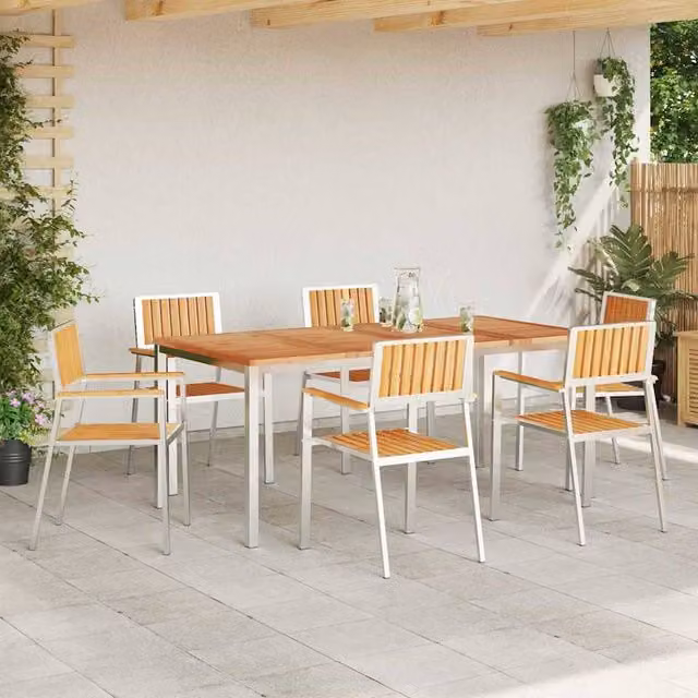 Berkfield Home Set of 6 Stacking Garden Chairs in Brown Solid Teak Wood W/D/H: 54.5 x 56 x 87 cm