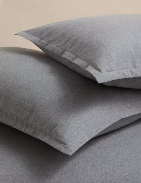 M&S 2 Pack Breathable Brushed Cotton Pillowcases in Grey Marl