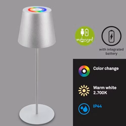 Briloner RGBW LED Rechargeable Table Lamp with Touch Control, Silver Chrome, H 36 cm x W 10.5 cm – 2