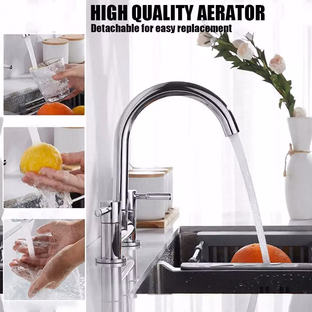 Hinsinc Dual Lever 2 Hole Deck Mounted Kitchen Sink Mixer Tap in Chrome Silver – 5