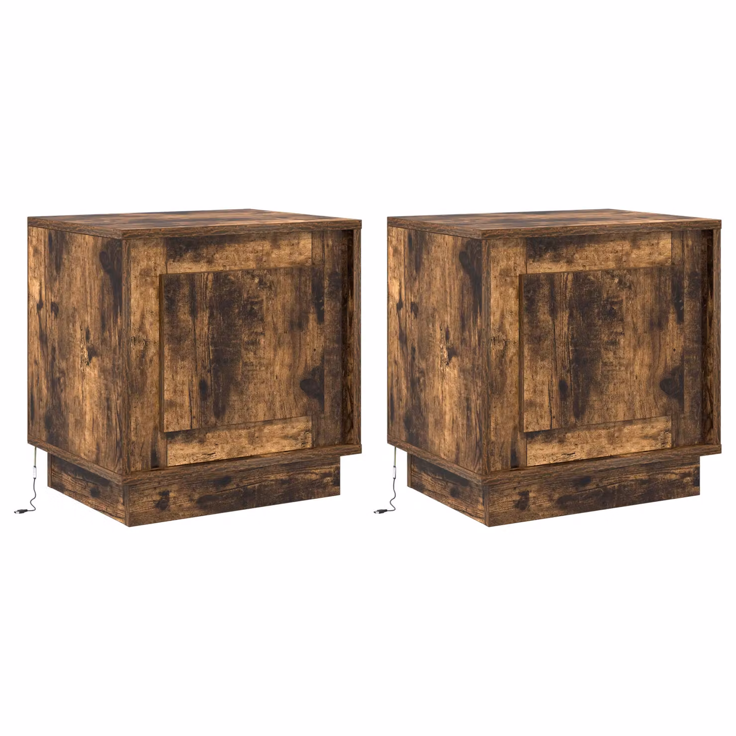 Berkfield Home Set of 2 Modern Bedside Cabinets with Integrated LED Lights in Smoked Oak Brown, W: 44 cm, D: 34.5 cm, H: 45 cm – 2