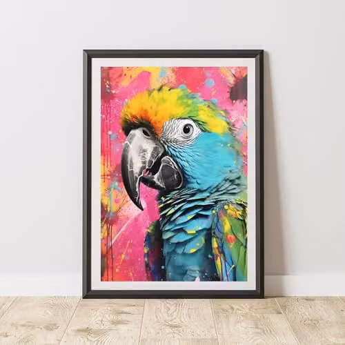 60 Second Makeover Parrot Pop Art Paper Poster, Multicolour Abstract Urban Street Art, A3