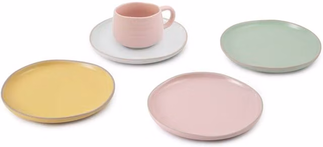 Jamie Oliver Big Love Afternoon Tea Set of 8 with Side Plates and Mugs, Multicolour Stoneware