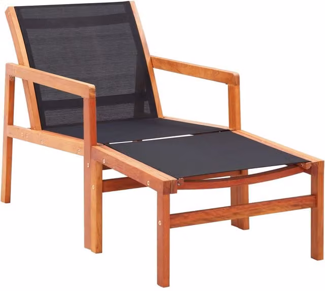 Berkfield Home Garden Chair with Footrest in Black Solid Eucalyptus Wood and Textilene – 1