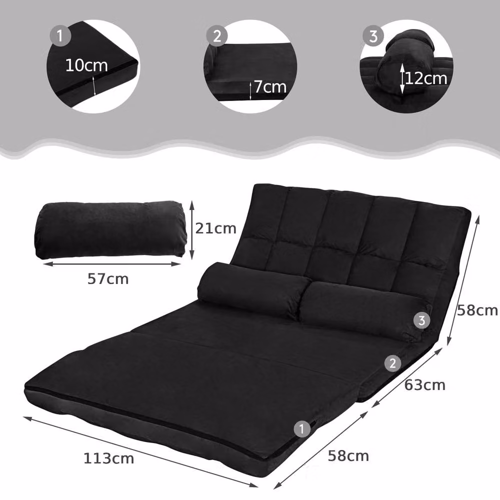 Costway Adjustable 6-Position Foldable Floor Sofa Bed in Black – 2