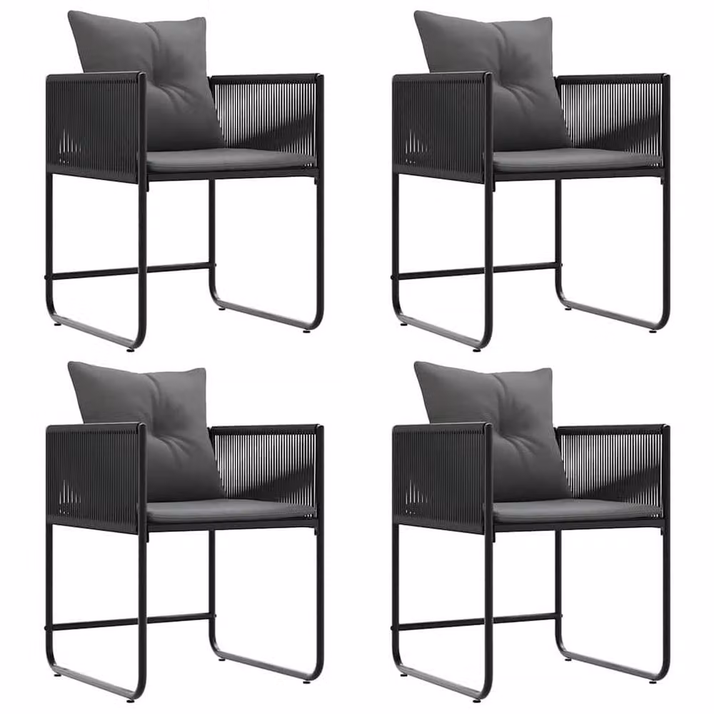 Berkfield Home Set of 4 Modern Black Poly Rattan Garden Chairs with Cushions – 4